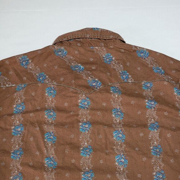 Southern Thread LS Full Pearl Snap Western Shirt Brown w Blue Flowers Size Large - Picture 3 of 5